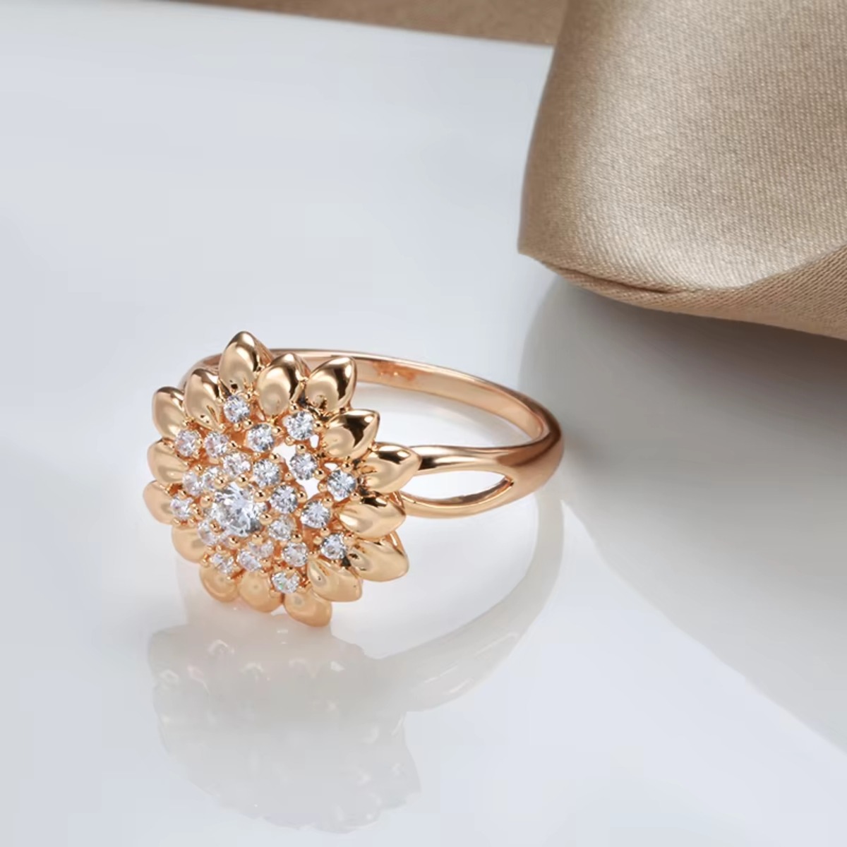 Romantic Floral Statement Ring with White Shimmer Stone